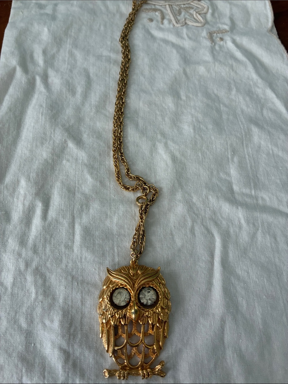 Gold Owl Pendant Necklace with Crystal Accent Eyes
